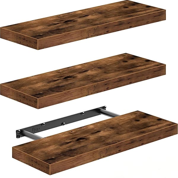 15.7 in. W x 6.7 in. D Rustic Brown Decorative Wall Shelf（Set of 3）