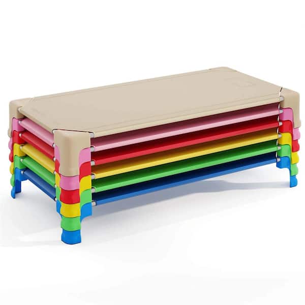 Multicolor Toddler Stackable Daycare Cots with Easy Lift Corners Heavy-Duty Metal Frame Kids (6 Pack)