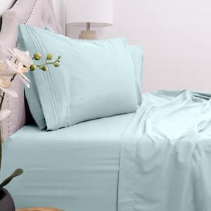 1800-Series 4-Piece Aqua Solid Color Microfiber Full Sheet Set