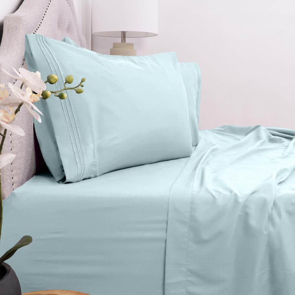 Ltbl Color Sweet Home Collection 1800 Series 4-Piece Aqua Solid Color Microfiber ...