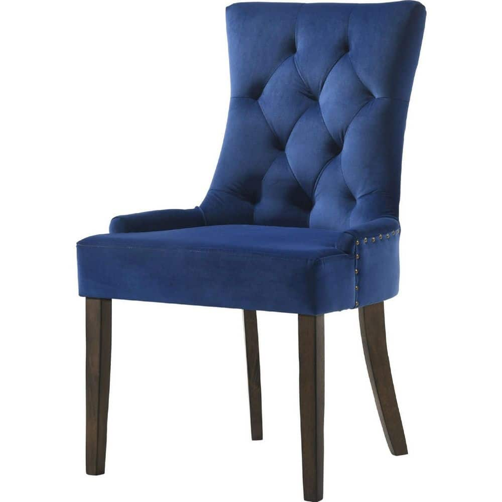 Benjara Dark Blue Solid Wood Tufted Velvet Dining Chair (Set of 2 ...