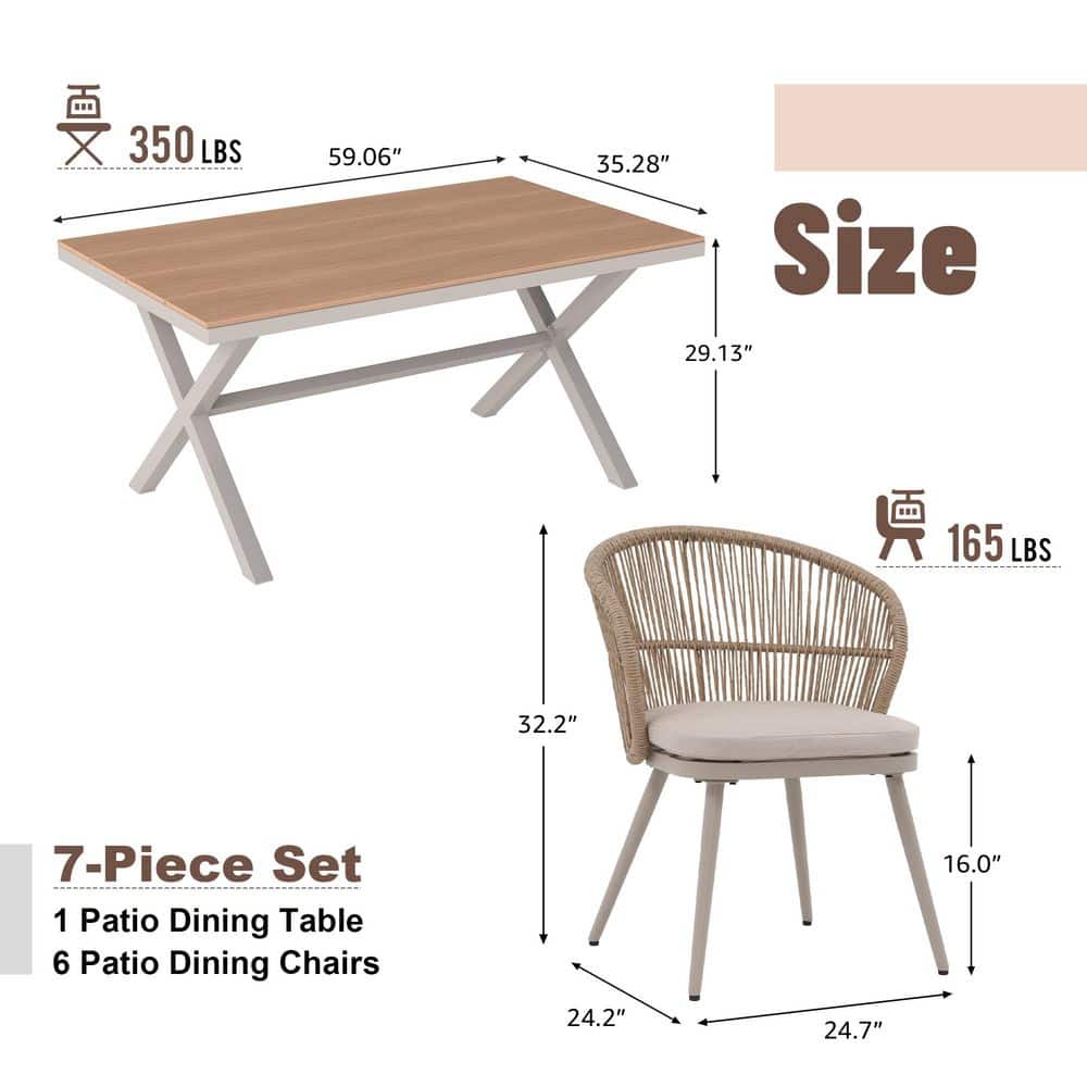 Measurement diagram showing dimensions and weight of the dining set.