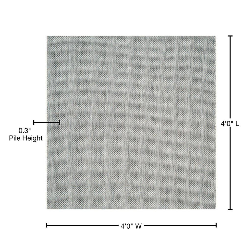 Navy and Grey 4' Square Synthetic Indoor/Outdoor Rug