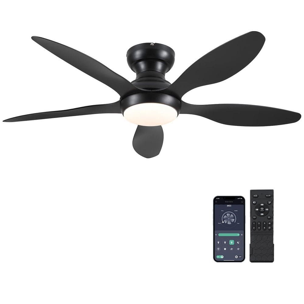 46 in. Indoor/Outdoor Flush Mount Black Ceiling Fan with LED Light and Remote/APP Control price history on PriceWatchPro