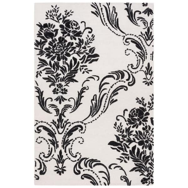 SAFAVIEH Jardin Ivory/Black 4 ft. x 6 ft. Floral Solid Color Area Rug