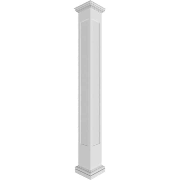 Ekena Millwork 11-5/8 in. x 8 ft. Premium Square Non-Tapered Recessed Panel PVC Column Wrap Kit Tuscan Capital and Base
