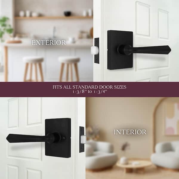 Wilshire Matte Black Passage Hall/Closet Door Handle with Rectangle Rose 4-Pack