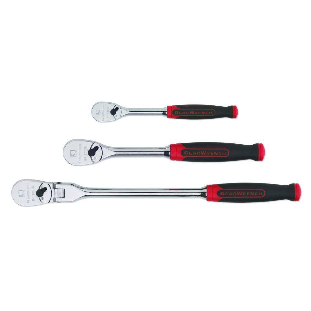 GEARWRENCH 3/8 Drive 84 Tooth Dual Material Offset Flex Head Teardrop Ratchet 12-1/4-81213F 