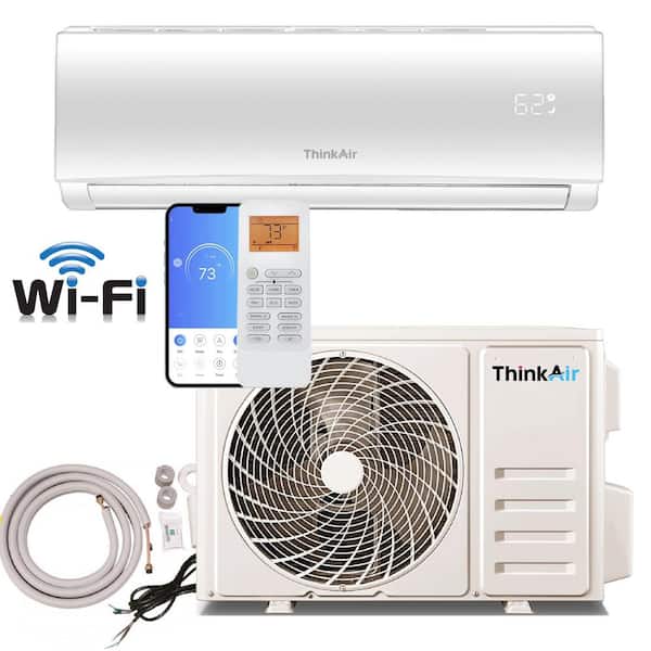 ThinkAir 12,000 BTU 17 SEER2,115-Volt, 600-Sq. Ft Ductless Mini Split Air Conditioner with Heat Pump, Wi-Fi Control, 16Ft Lineset