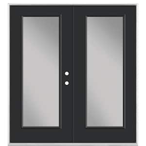 72 in. x 80 in. Jet Black Steel Prehung Left-Hand Inswing Full Lite Clear Glass Patio Door without Brickmold