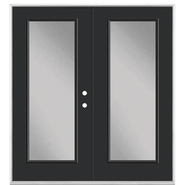 Masonite 72 in. x 80 in. Jet Black Steel Prehung Left-Hand Inswing Full Lite Clear Glass Patio Door without Brickmold