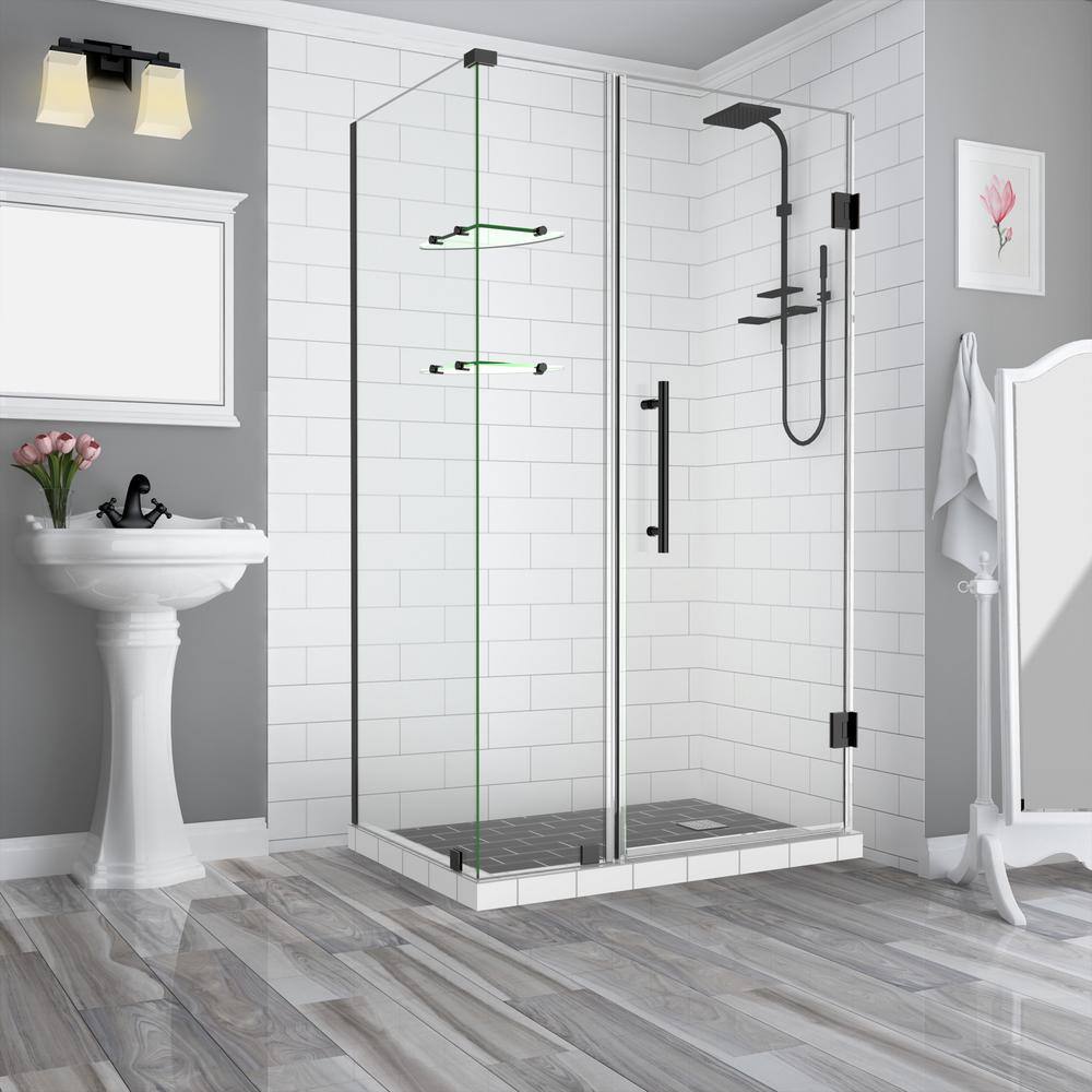 Bromley GS Frameless Matte Black Hinged Shower Enclosure with Clear Glass