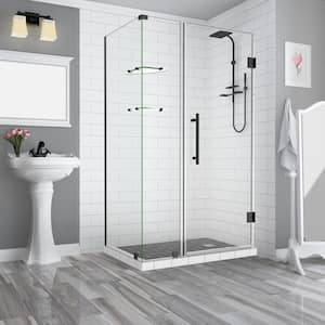 36.25 in. to 37.25 in. x 36.375 in. x 72 in. Frameless Corner Hinged Shower Enclosure with Glass Shelves in Matte Black