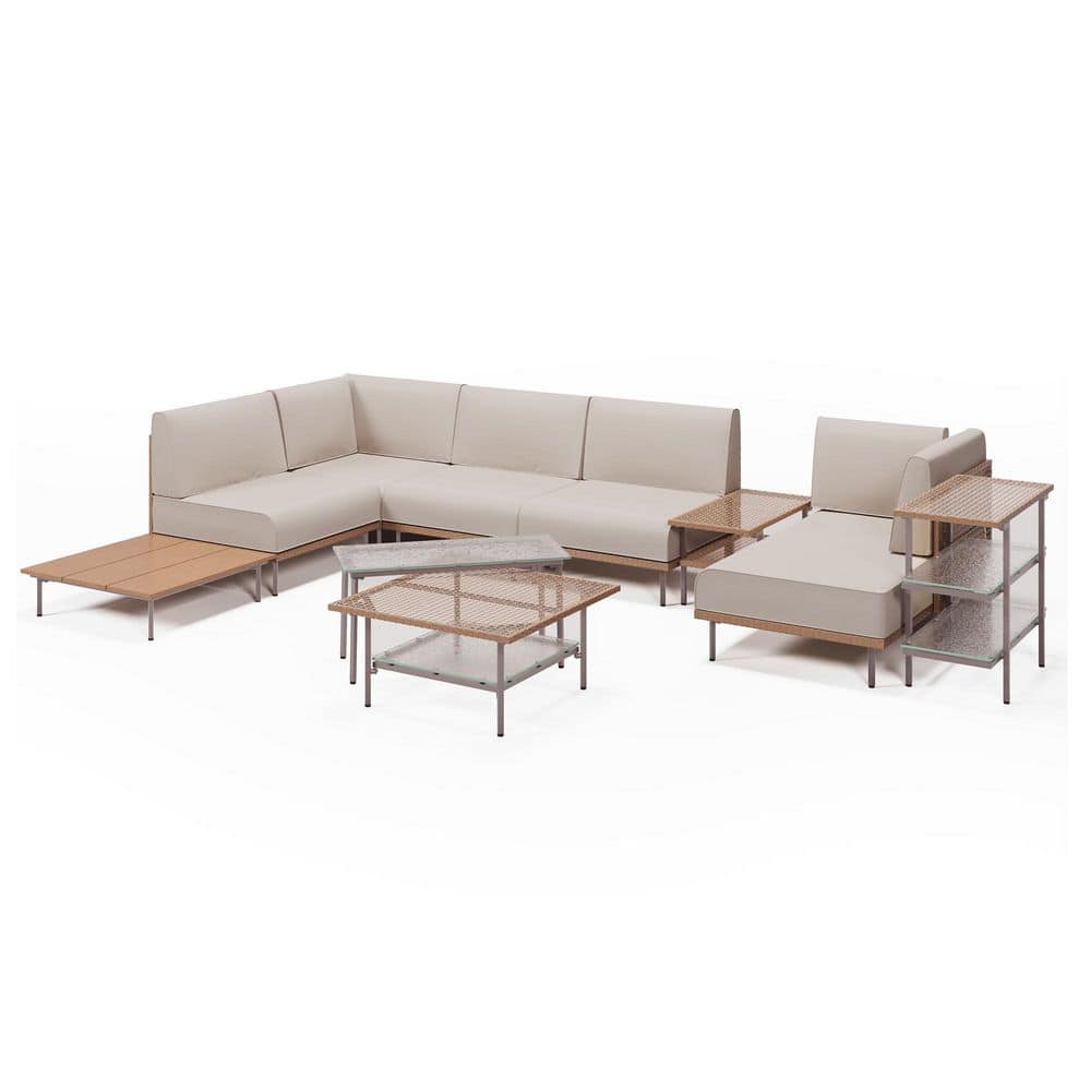 10-Piece Beige and Black Iron Outdoor Patio Set