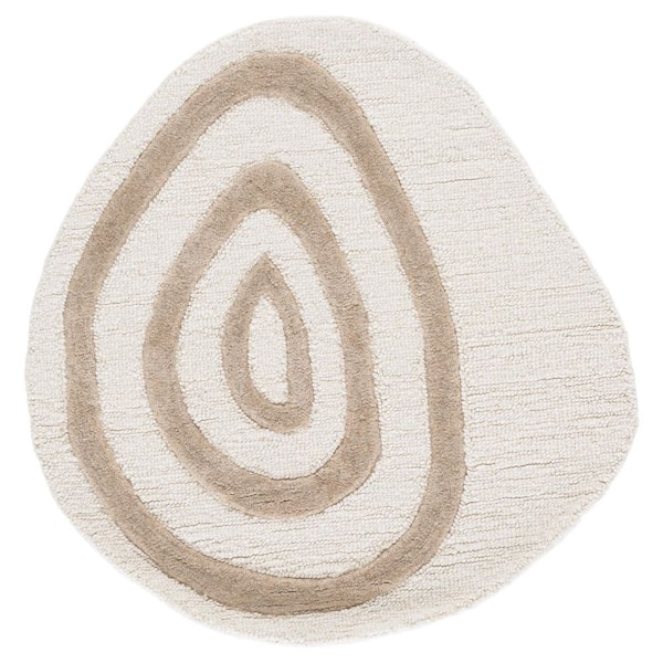 Novelty 3 ft. x 3 ft. Ivory/Brown Striped Rings Specialty Area Rug