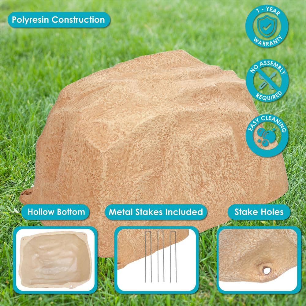 Sand Polyresin Low-Profile Garden Rock Cover with Stakes