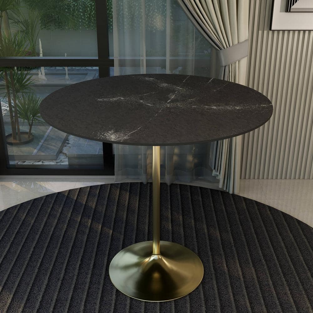 Leisuremod Round 48 in. Bar Height Dining Table with MDF Top and Gold ...