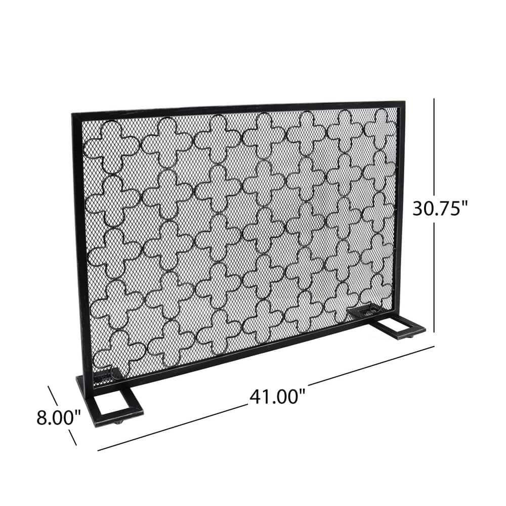 Black Brushed Silver Iron Single Panel Fireplace Screen