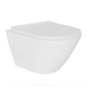Wall-Hung Round Toilet Bowl Only in. White, Seat Included