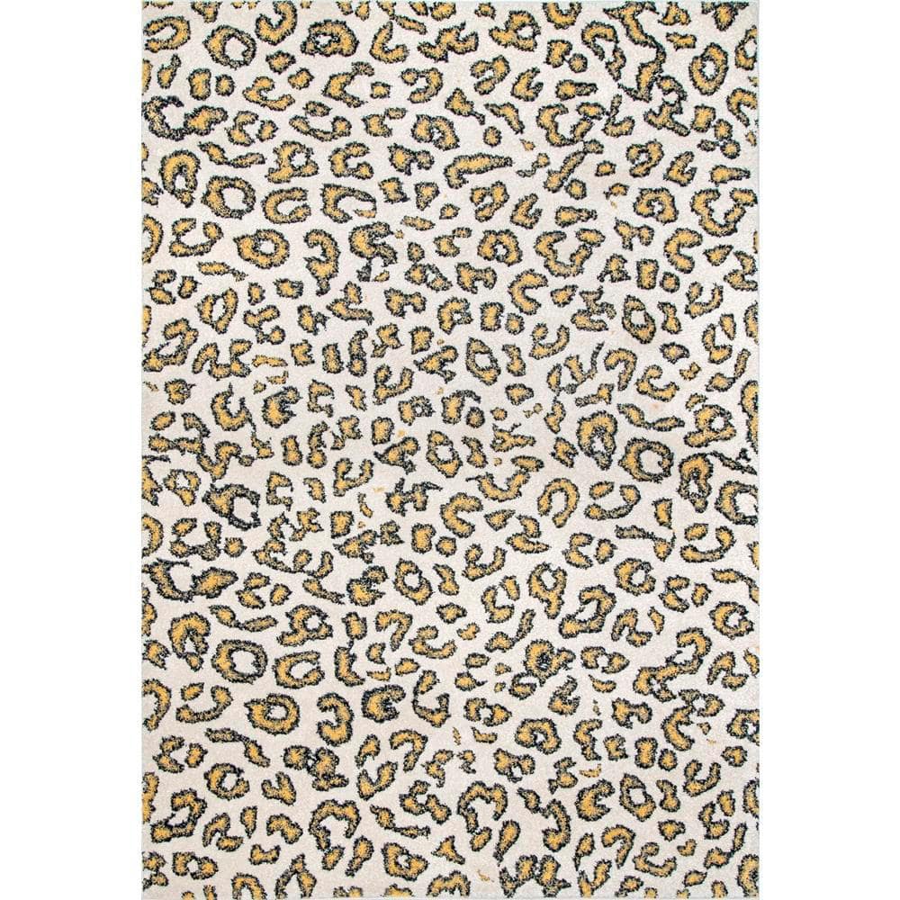Chic Beige Synthetic Leopard Print Tufted Area Rug, 6' 7" x 9'