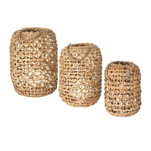 16 in., 11.5 in.  and 14 in. Natural Rattan Lantern Set of 3, Brown