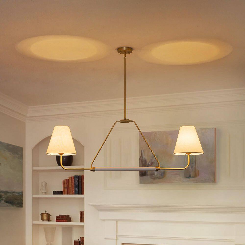 Byron 48 in. 2-Light Gold Linear Chandelier with White Fabric Shades price history on PriceWatchPro