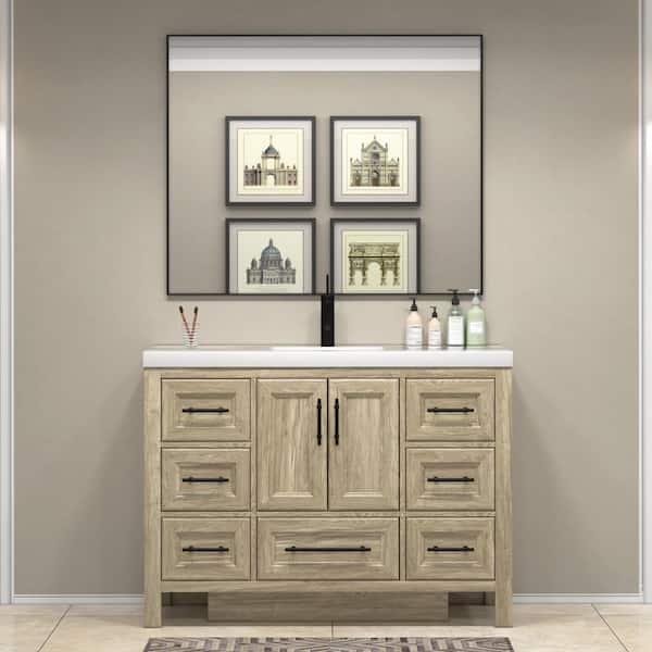 BV Better Vanity VIV 47 in. W x 20 in. D x 35 in. H Single Sink Freestanding Bath Vanity in Dark French Oak with White Acrylic Top