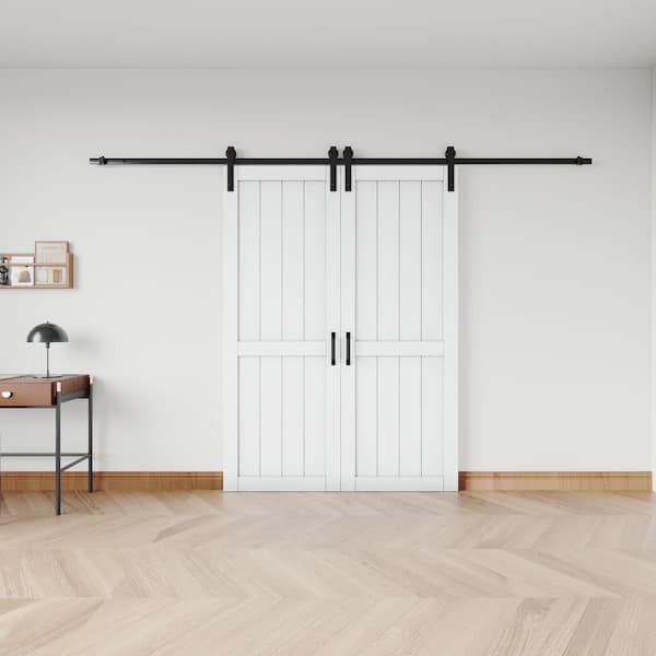 60 in. x 84 in. White Paneled H Style White Primed MDF Sliding Barn Door with Hardware Kit