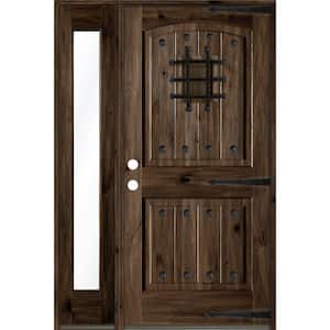 44 in. x 80 in. Mediterranean Alder Right-Hand/Inswing Clear Glass Black Stain Wood Prehung Front Door with Sidelite