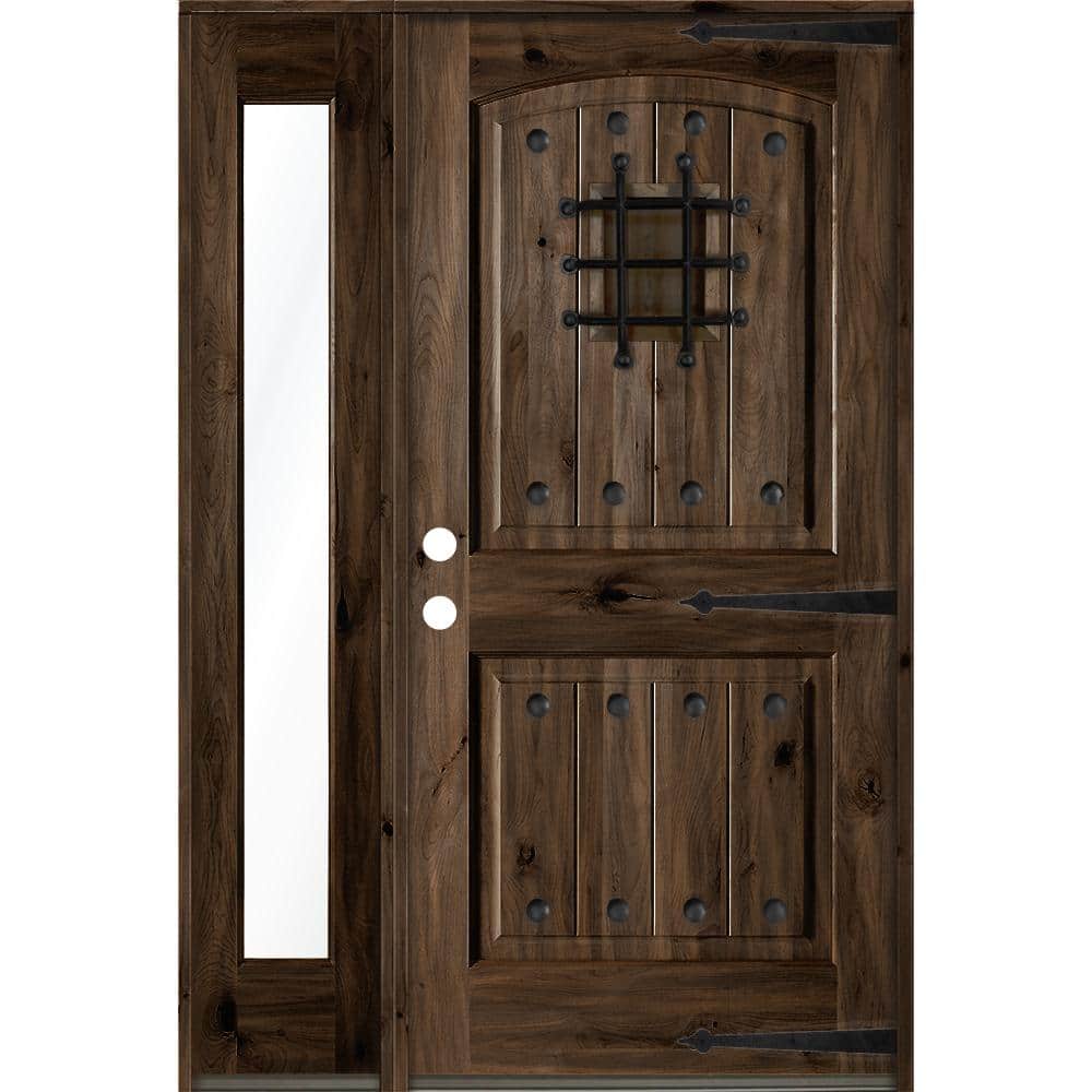 46 in. x 80 in. Mediterranean Knotty Alder Right-Hand/Inswing Clear Glass Black Stain Wood Prehung Front Door w/Sidelite price history on PriceWatchPro