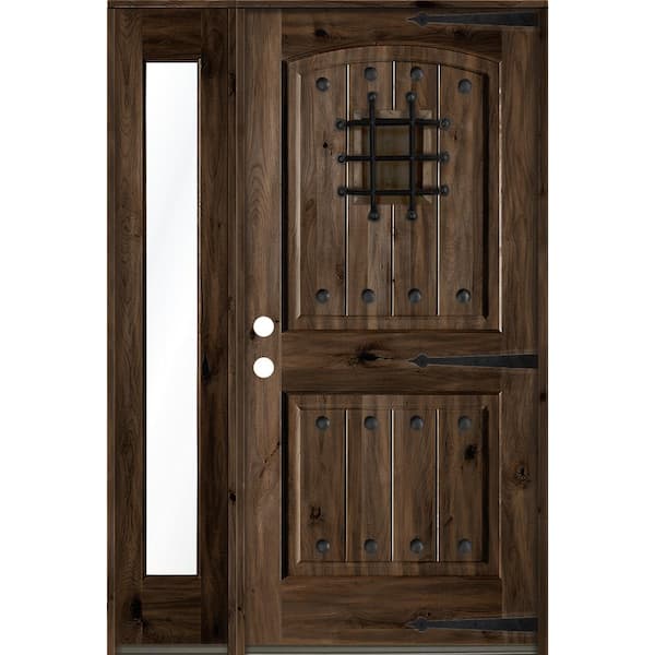 Krosswood Doors 50 in. x 80 in. Mediterranean Knotty Alder Right-Hand/Inswing Clear Glass Black Stain Wood Prehung Front Door w/Sidelite
