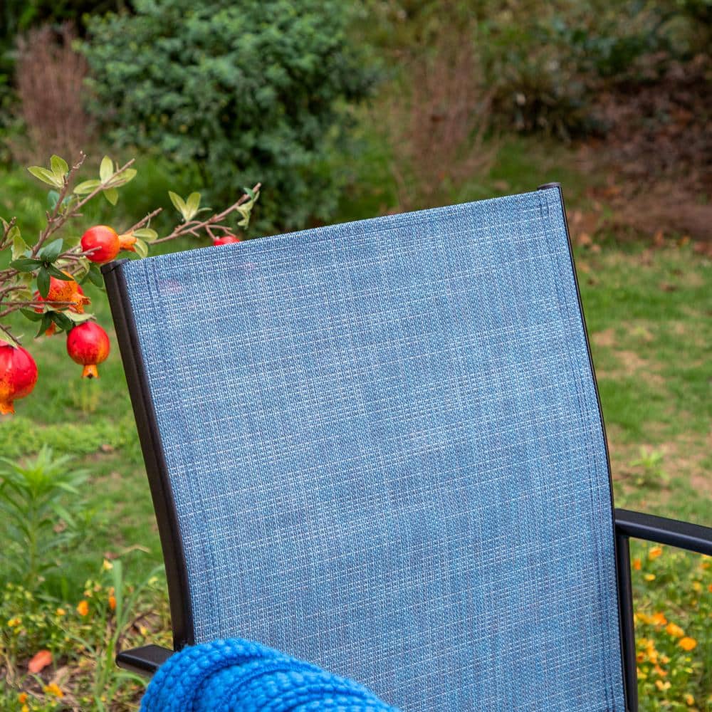 Blue Ergonomic Steel Patio Dining Armchairs Set