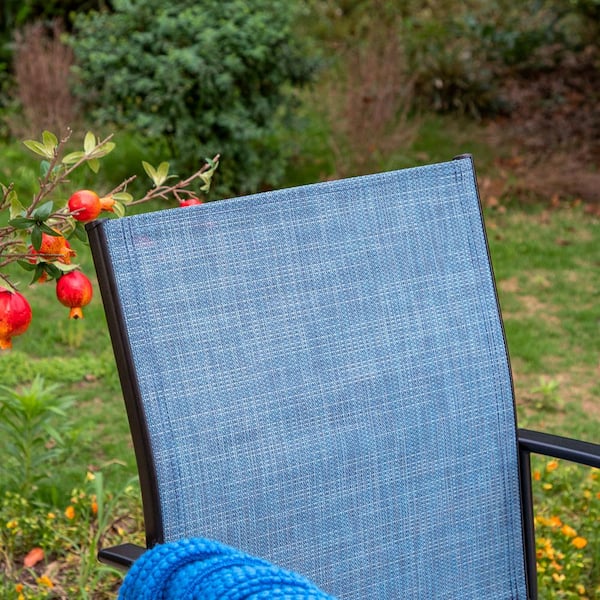 PHI VILLA Black Ergonomic Blue Textilene Metal Outdoor
