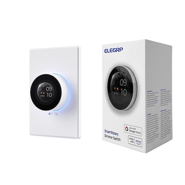 WiFi Smart White Rotary Traic Dimmer with 1.8 in.TFT Display Screen, Single Pole, 1 Pack