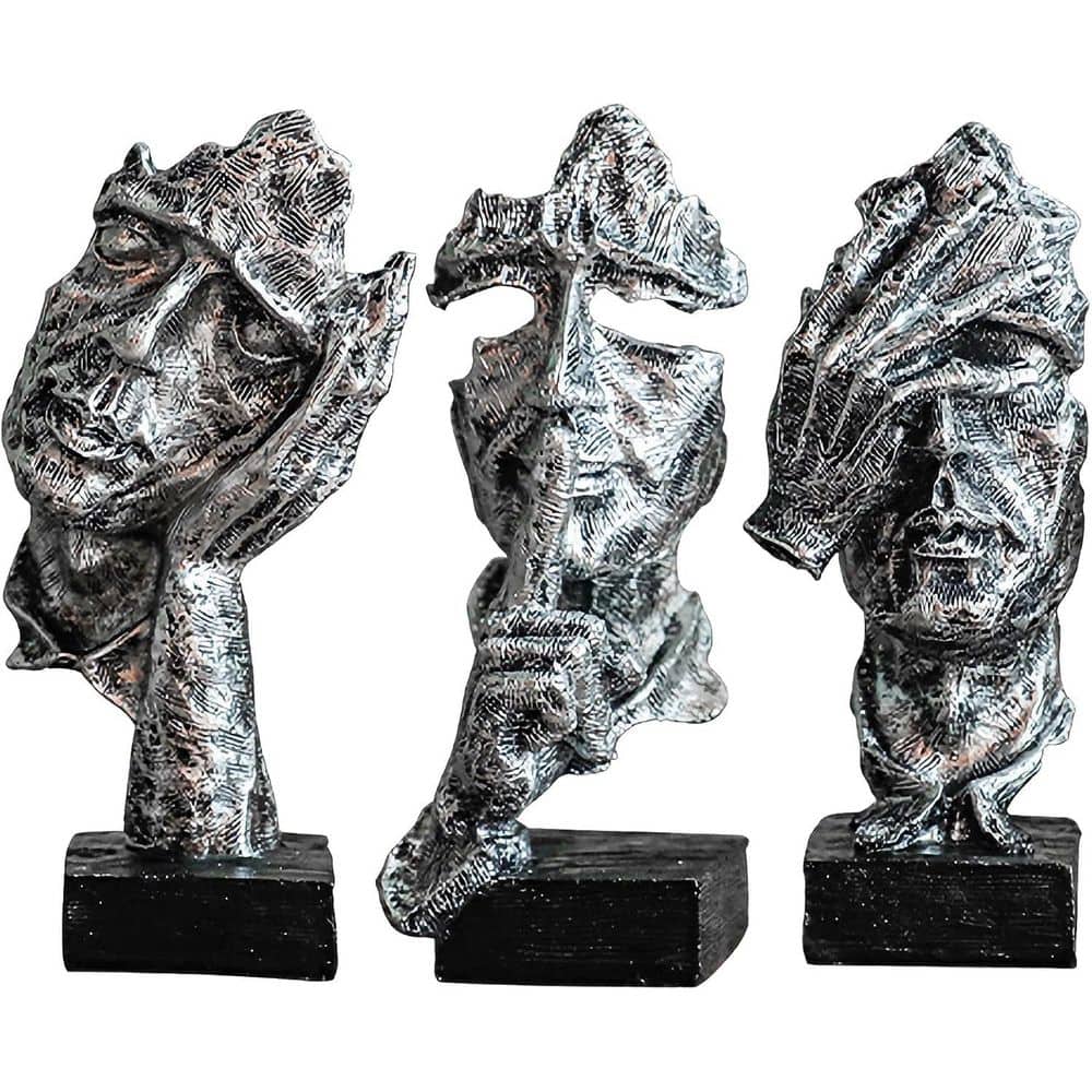 3 Pieces Thinker Statue Silver 2.95 in. x 2.95 in. Resin Silence