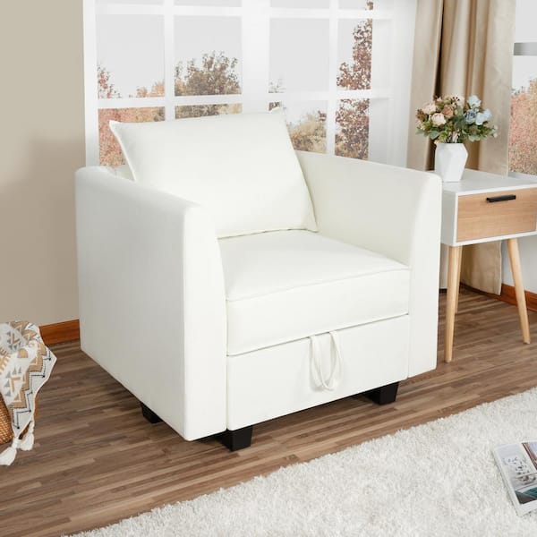 35.43 in. Square Arm 1-Piece Linen Modular Sectional Sofa in White Down with Storage Accent Chair