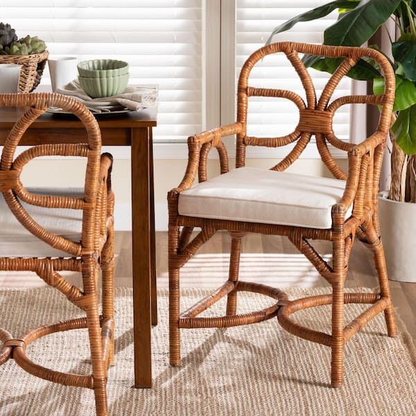Alondra Light Honey Rattan Dining Chair with Arms