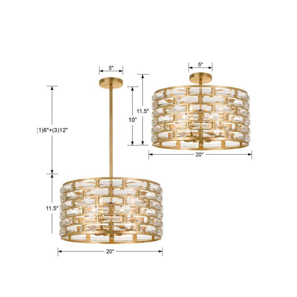 Mini Antique Gold Crystal 6-Light Chandelier with Faceted Jewels