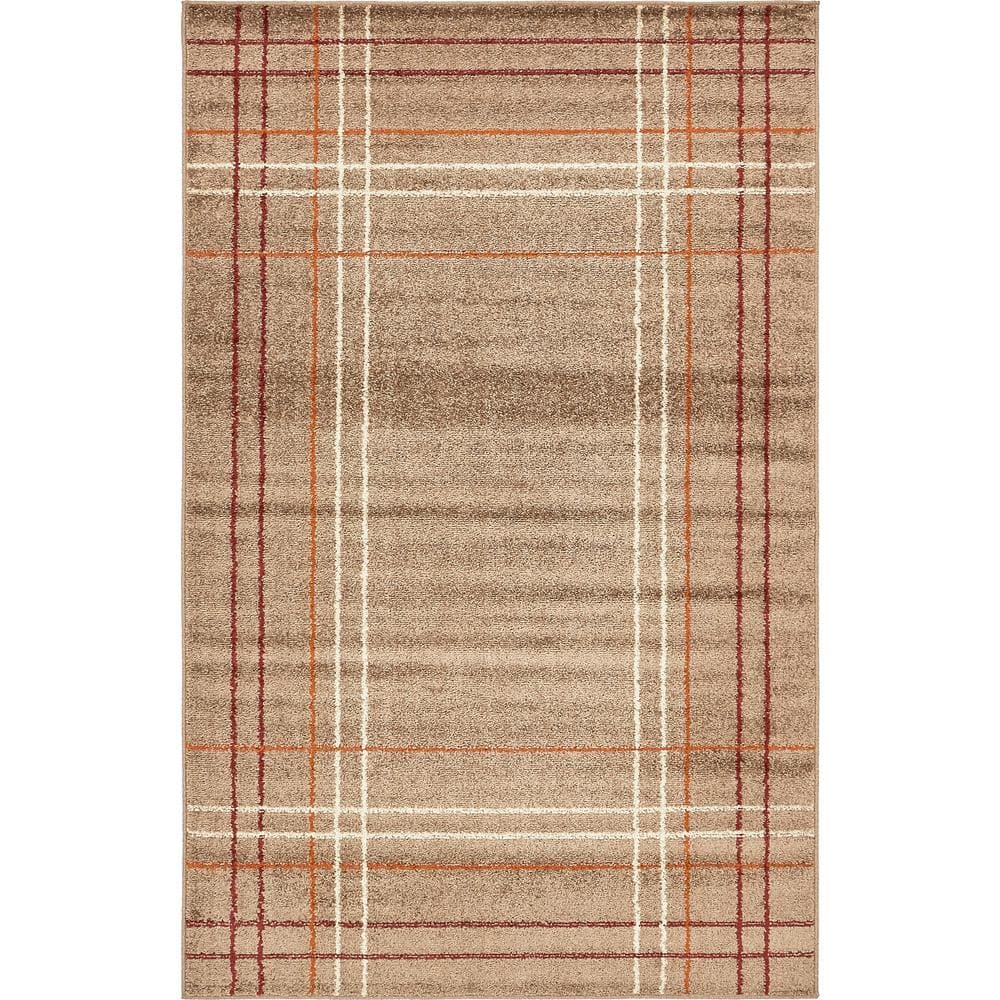 Light Brown Geometric Low Pile Area Rug 5' x 8'