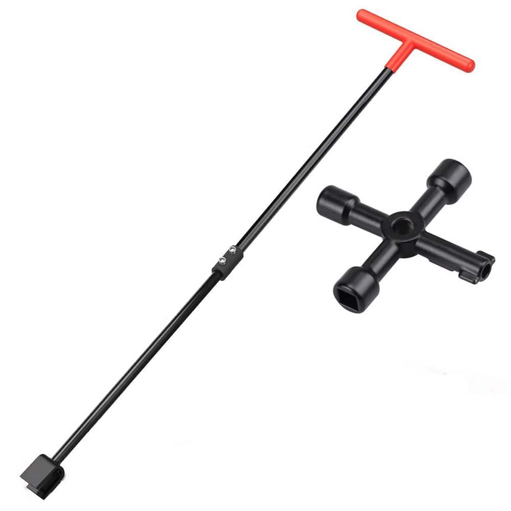 Helhom 32 in. Water Meter Key with Steel T Handle, 4 Way Utility Key ...