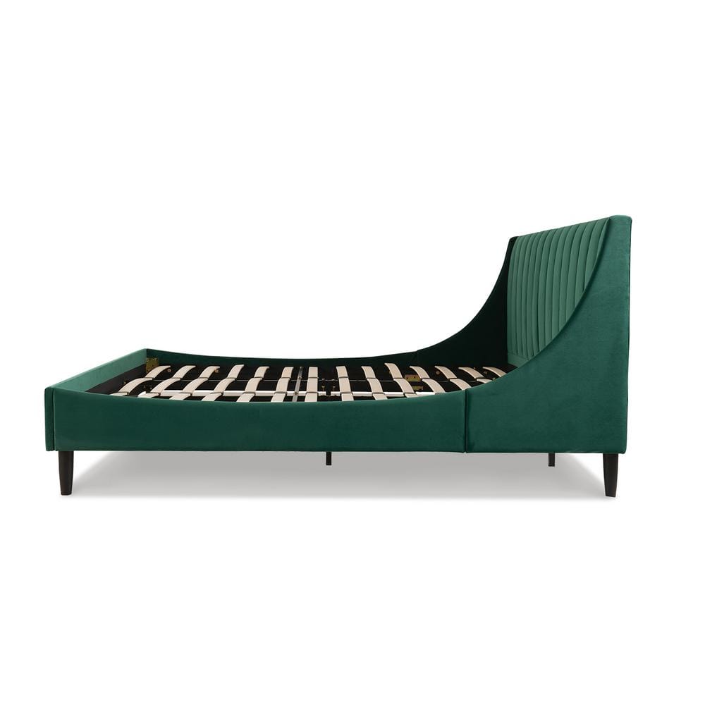 Aspen Evergreen Velvet King Platform Bed with Tufted Headboard