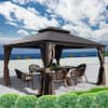 KOZYARD Alexander 12 ft. D x 9 ft. H x 14 ft. W Aluminum Hardtop Gazebo w/Galvanized Steel Roof, Mosquito Net & Privacy Curtain KZAHG1214BRW
