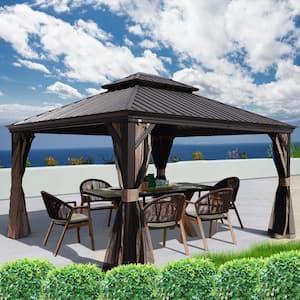 Alexander 12 ft. D x 9 ft. H x 14 ft. W Aluminum Hardtop Gazebo w/Galvanized Steel Roof, Mosquito Net & Privacy Curtain