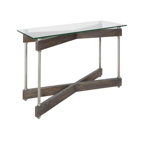Silverwood Furniture Reimagined Garth 48 in. Gunmetal Rectangle Glass Console Table with X-Base