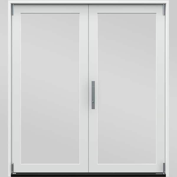 60 in. x 80 in. Right-Hand Folding Primed Fiberglass 2-Panel Patio Door with Low-E Impact Glass and Nickel Handle