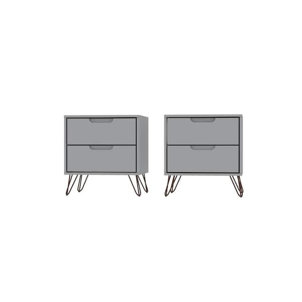 Manhattan Comfort Rockefeller 2-Drawer White Nightstand (Set of 2)