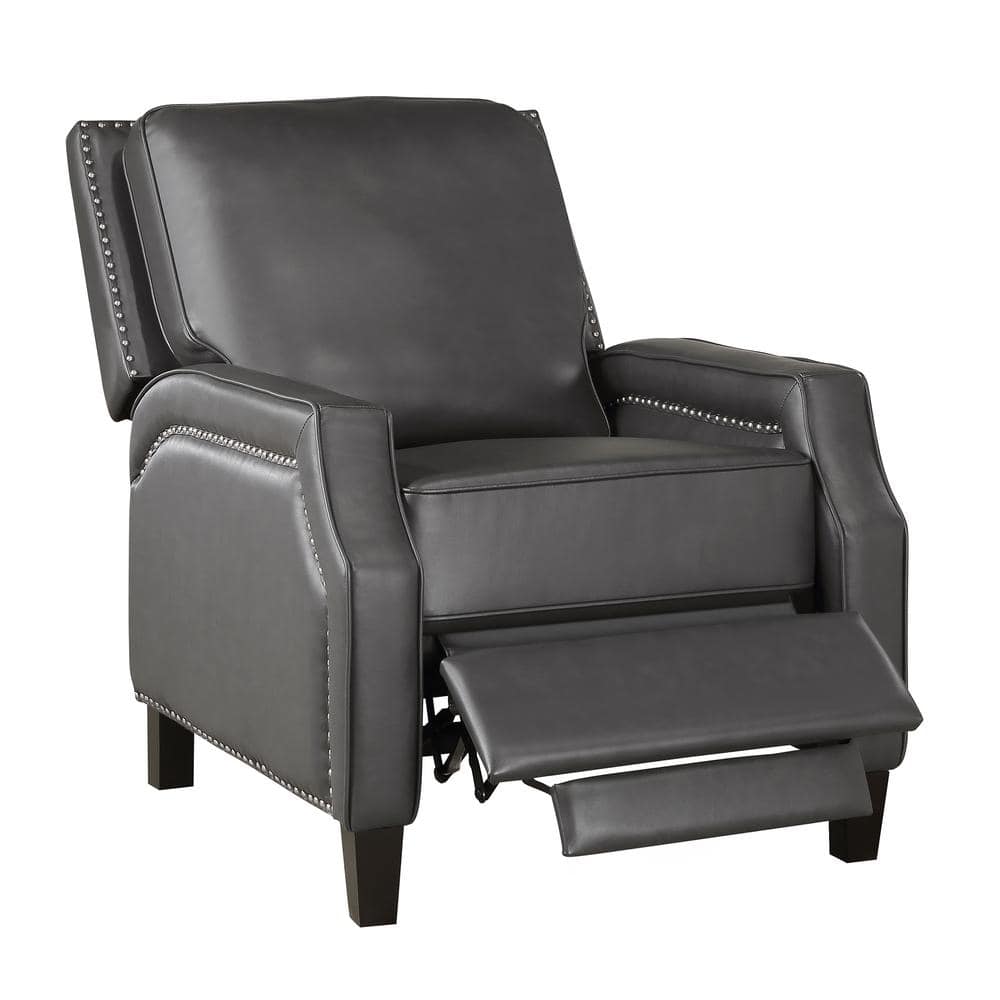 Gray Faux Leather Push Back Recliner with Nailhead Trim
