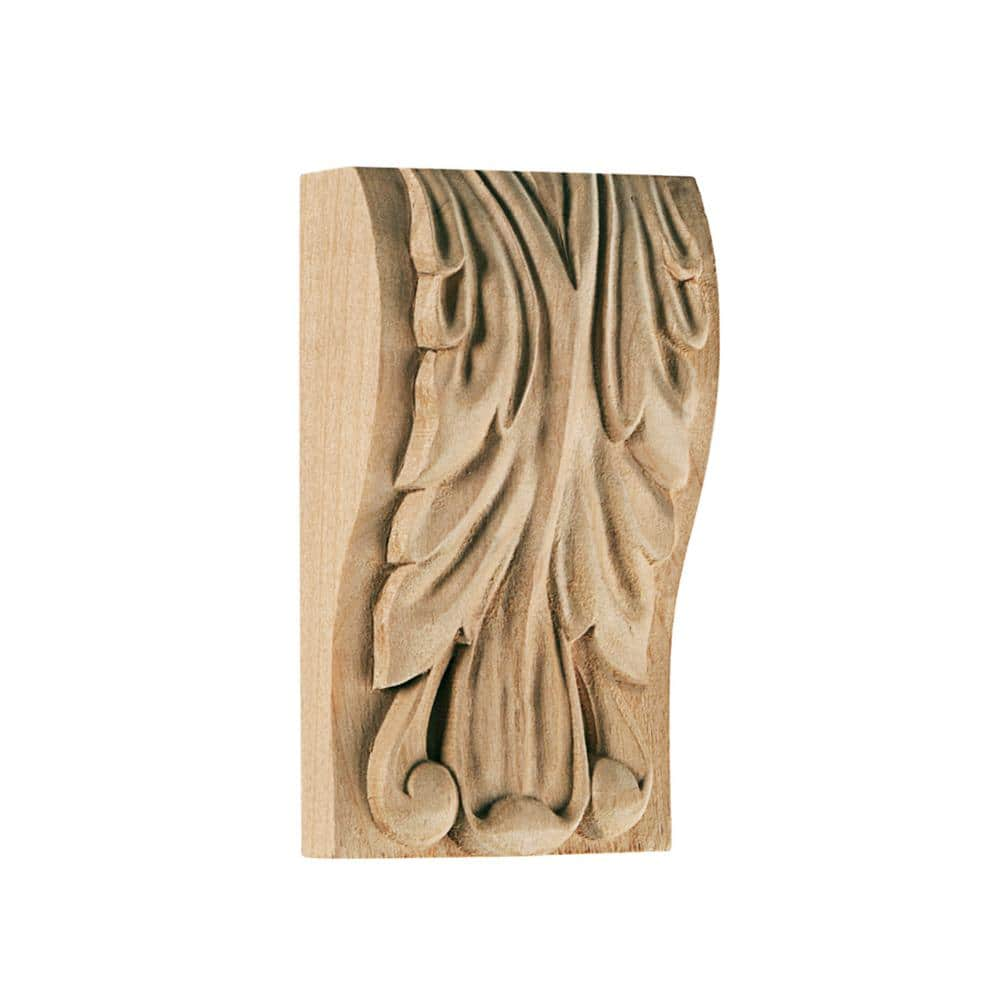 Waddell Acanthus Corbel Block - Mini, 4.25 in. x 2.5 in. x 1.25 in. - Hand Carved Unfinished Alder Wood - Elegant Home Accent