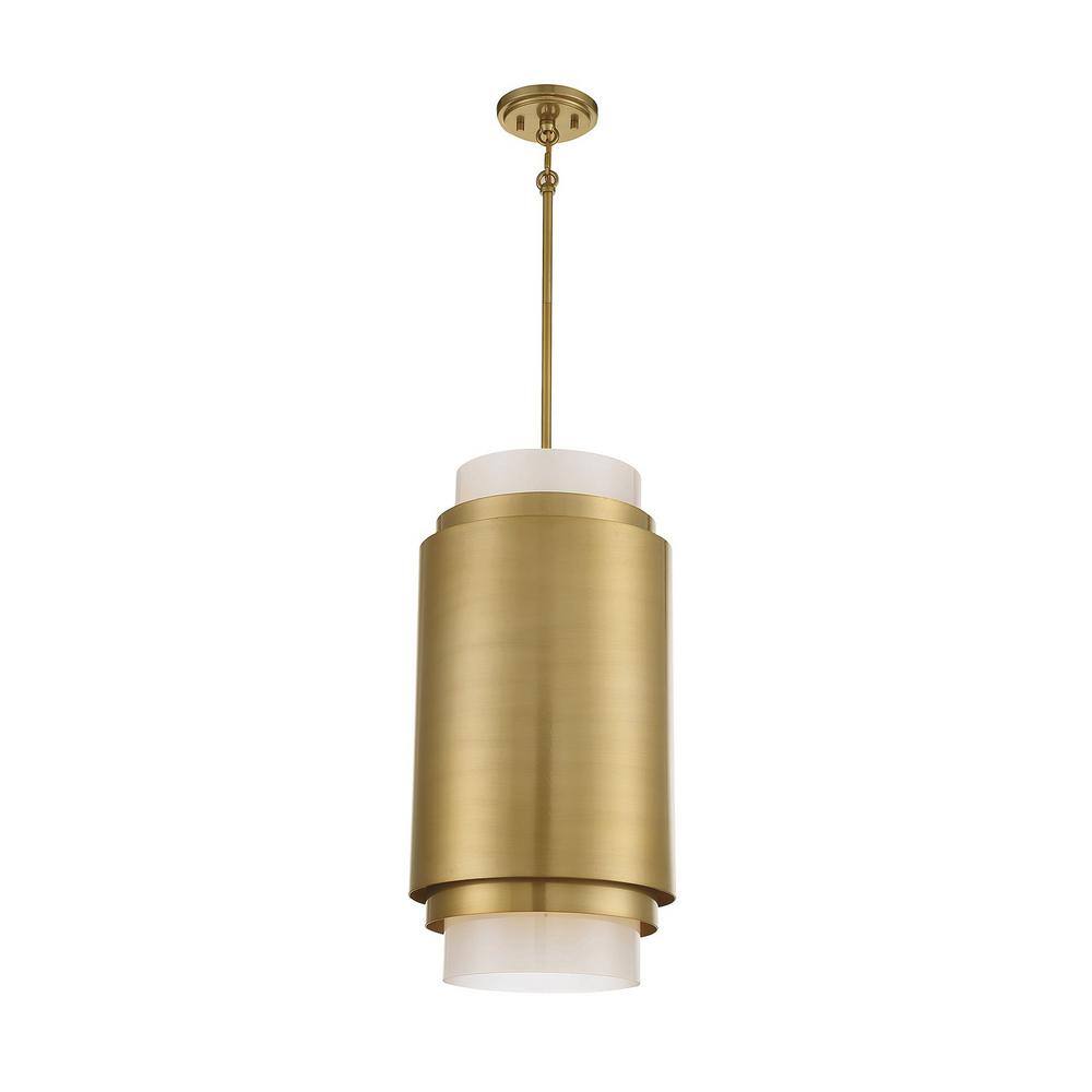 Beacon Modern Frosted Glass 3-Light Pendant in Burnished Brass
