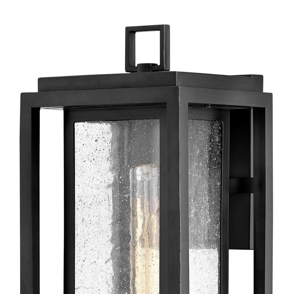 Black 16" Modern Outdoor Wall Light with Clear Seedy Glass